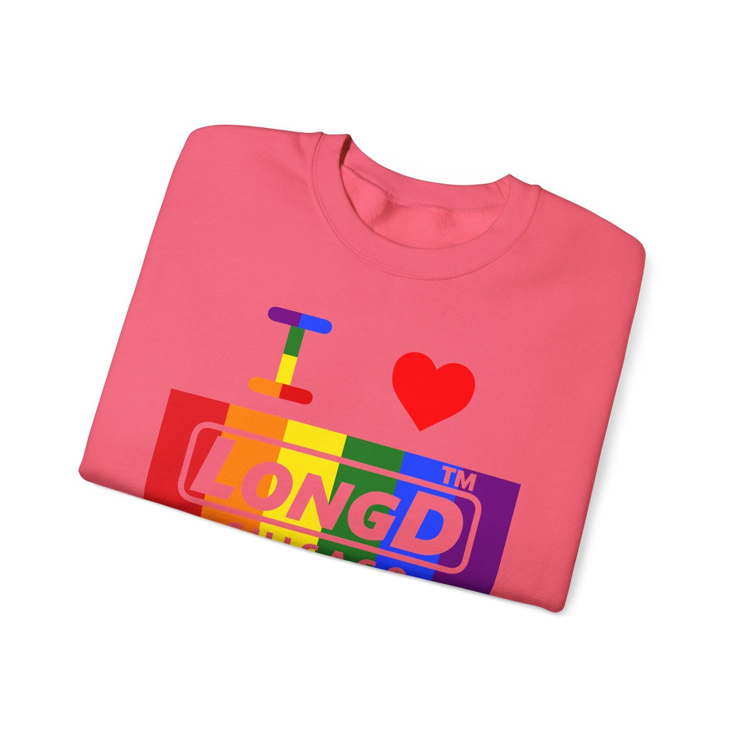 I Luv LongD negative vertical striped Chicago logo crewneck sweatshirt (Pride colors)