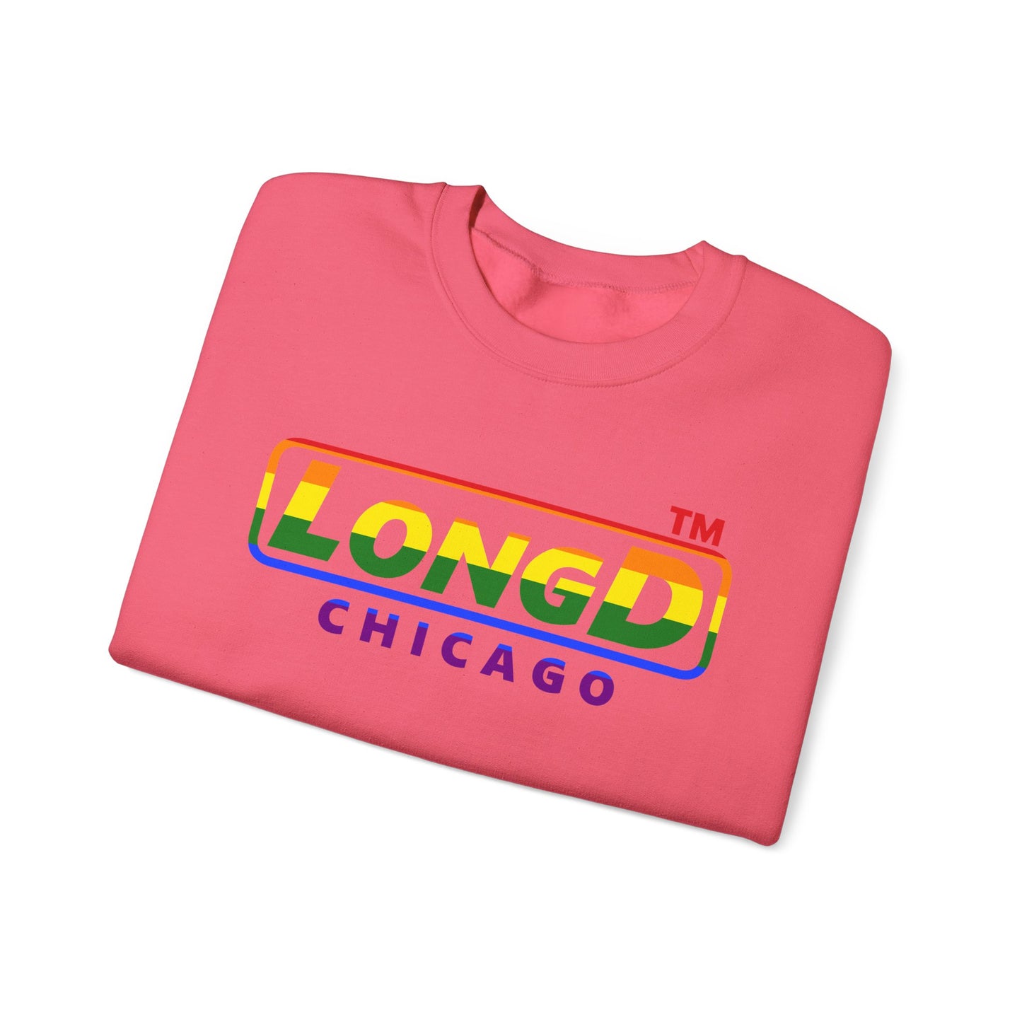 LongD positive horizontal striped Chicago logo crewneck sweatshirt (Pride colors)