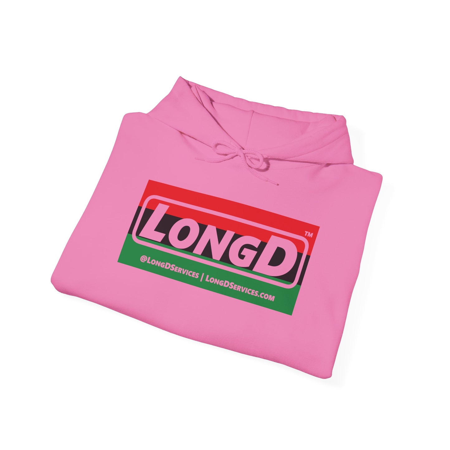 LongD® Logo Hoodie with Juneteenth striped negative text