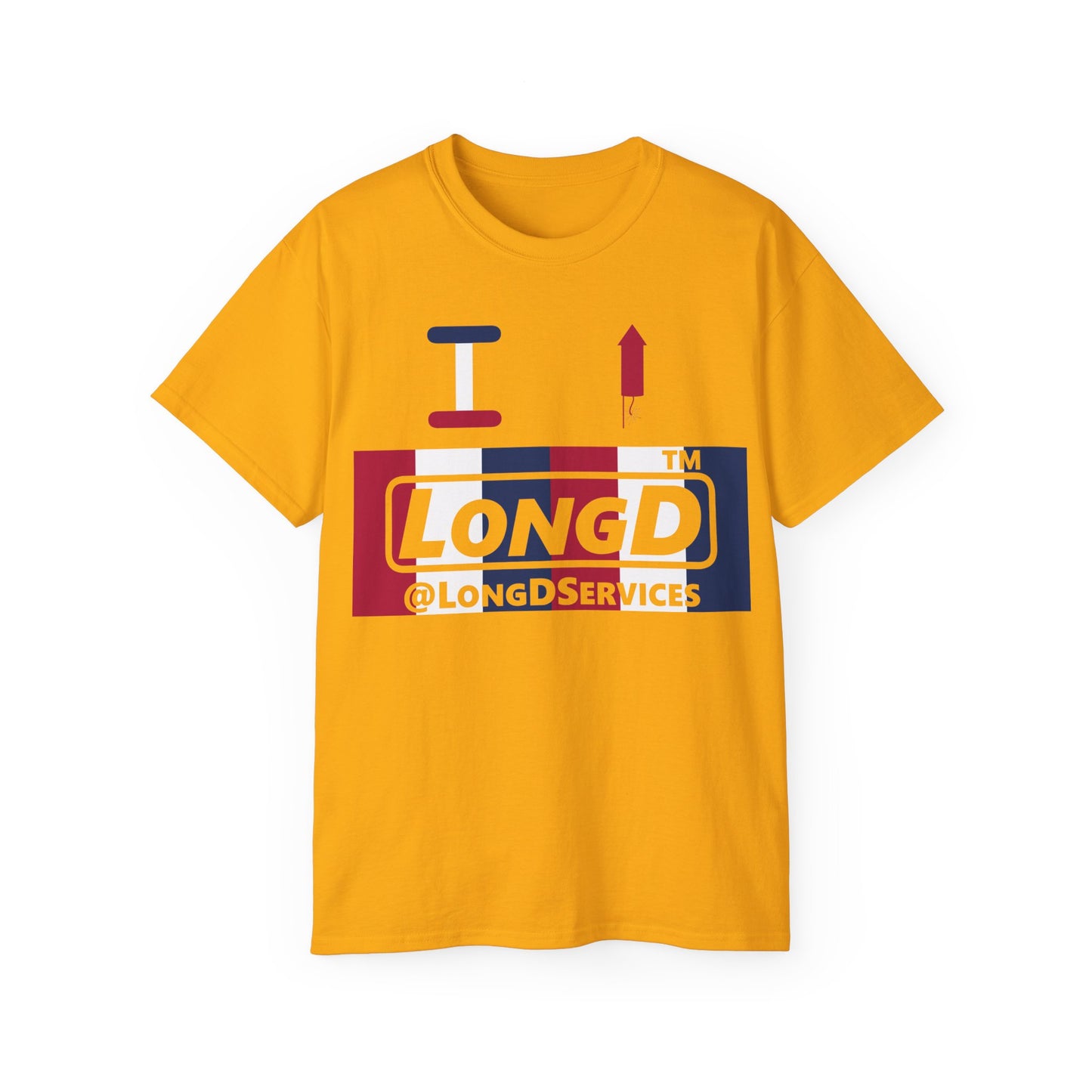 I firecracker LongD negative vertical 6-striped tag logo cotton tee