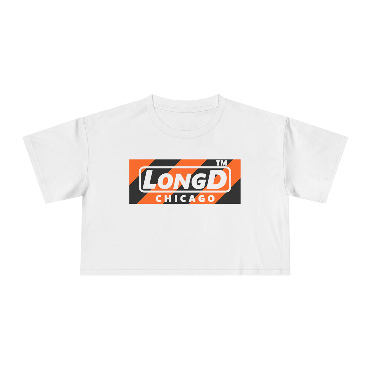 LongD Chicago negative diagonal 6-striped front-back logo (Halloween colors) crop tee