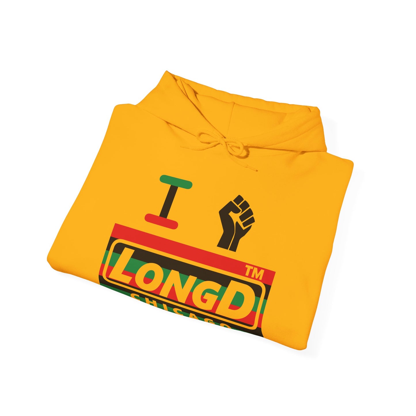 I fist LongD® negative horizontal 6-striped Chicago logo Hoodie (Juneteenth colors)