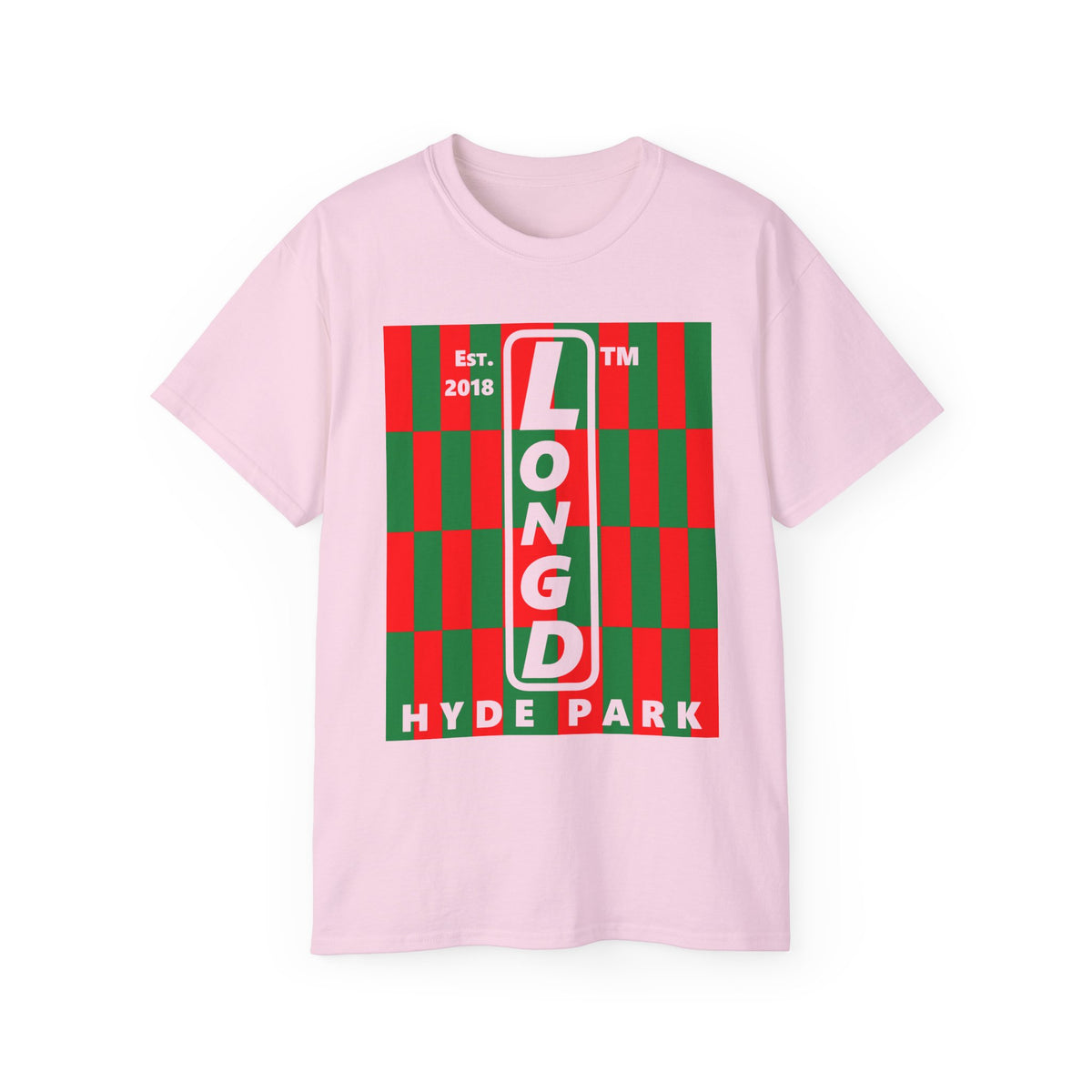 LongD Hyde Park negative upright tiled logo (Xmas colors) cotton tee
