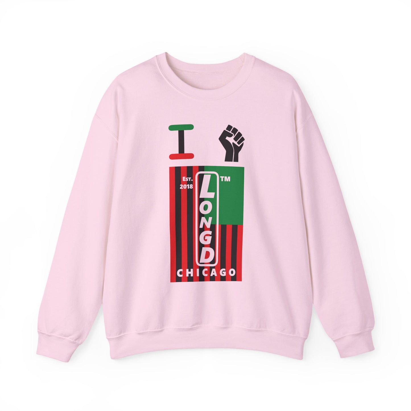 I Fist LongD negative flag Chicago upright logo crewneck sweatshirt