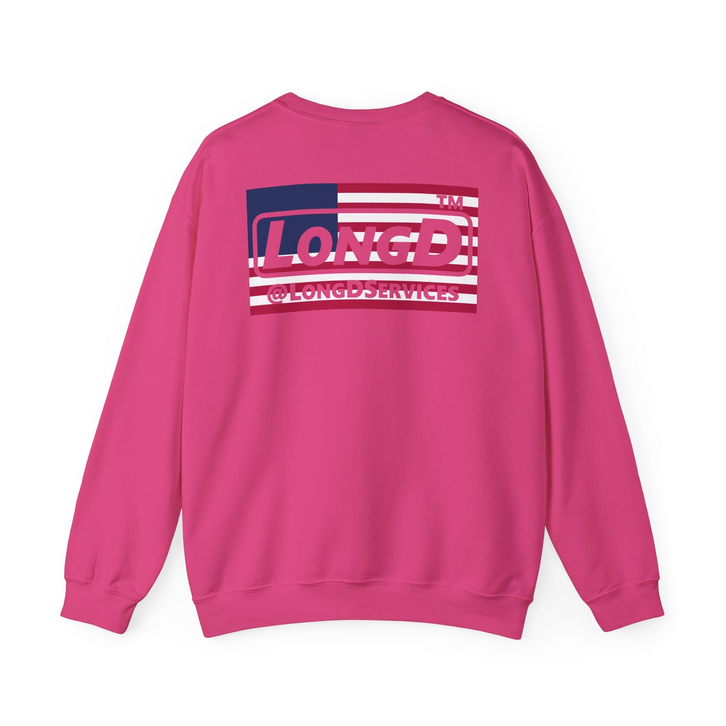 I firecracker LongD negative flag front-back Hyde Park logo crewneck sweatshirt