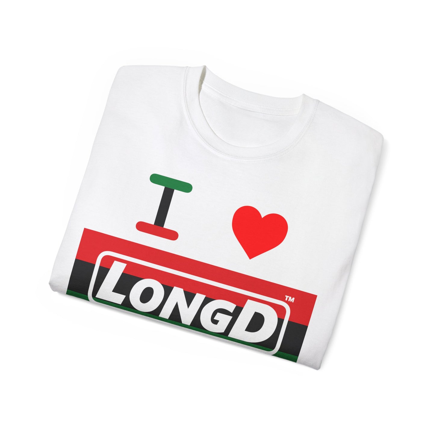 I Luv LongD® Logo Cotton Tee Juneteenth negative striped text