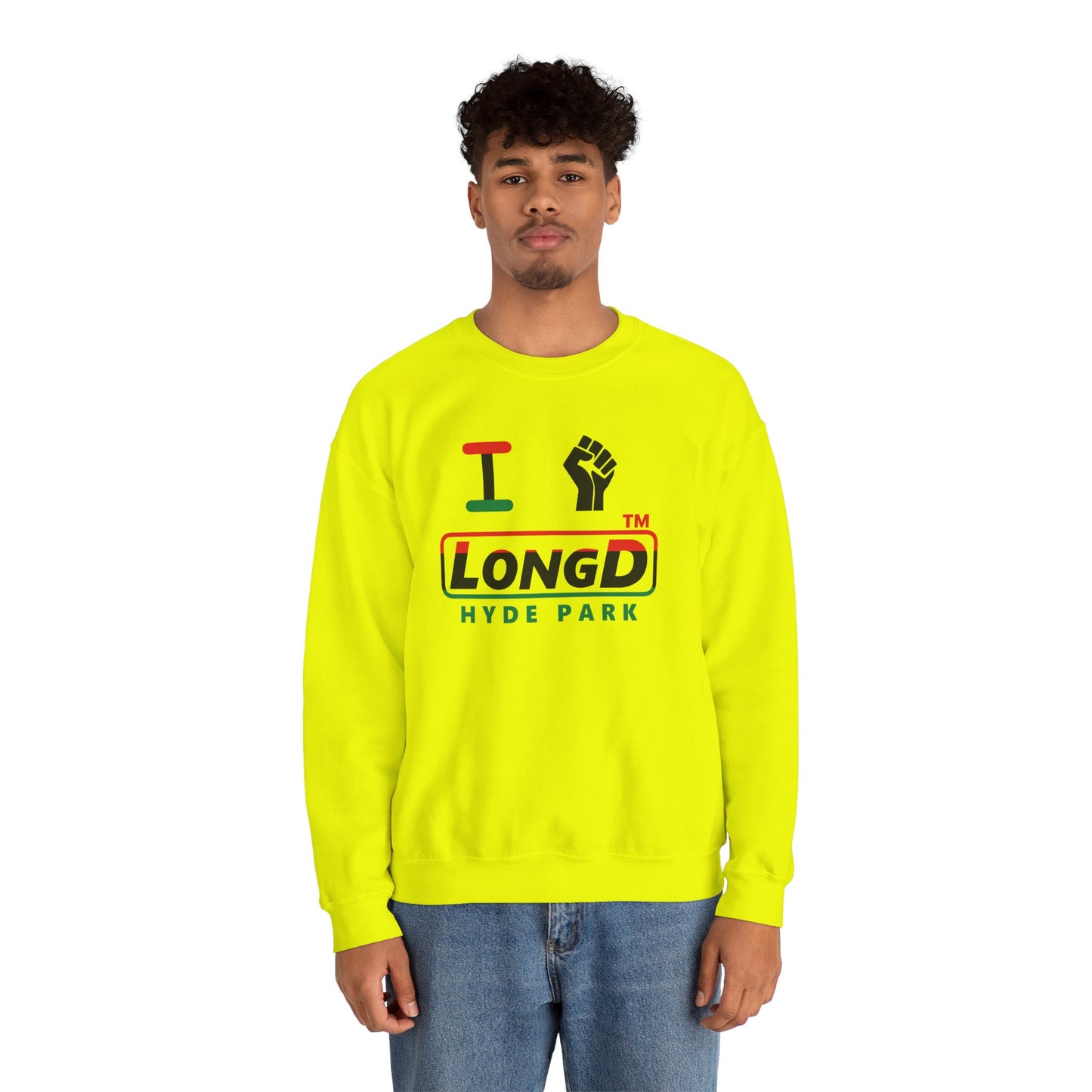 I fist LongD positive horizontal 3-striped Hyde Park logo crewneck sweatshirt