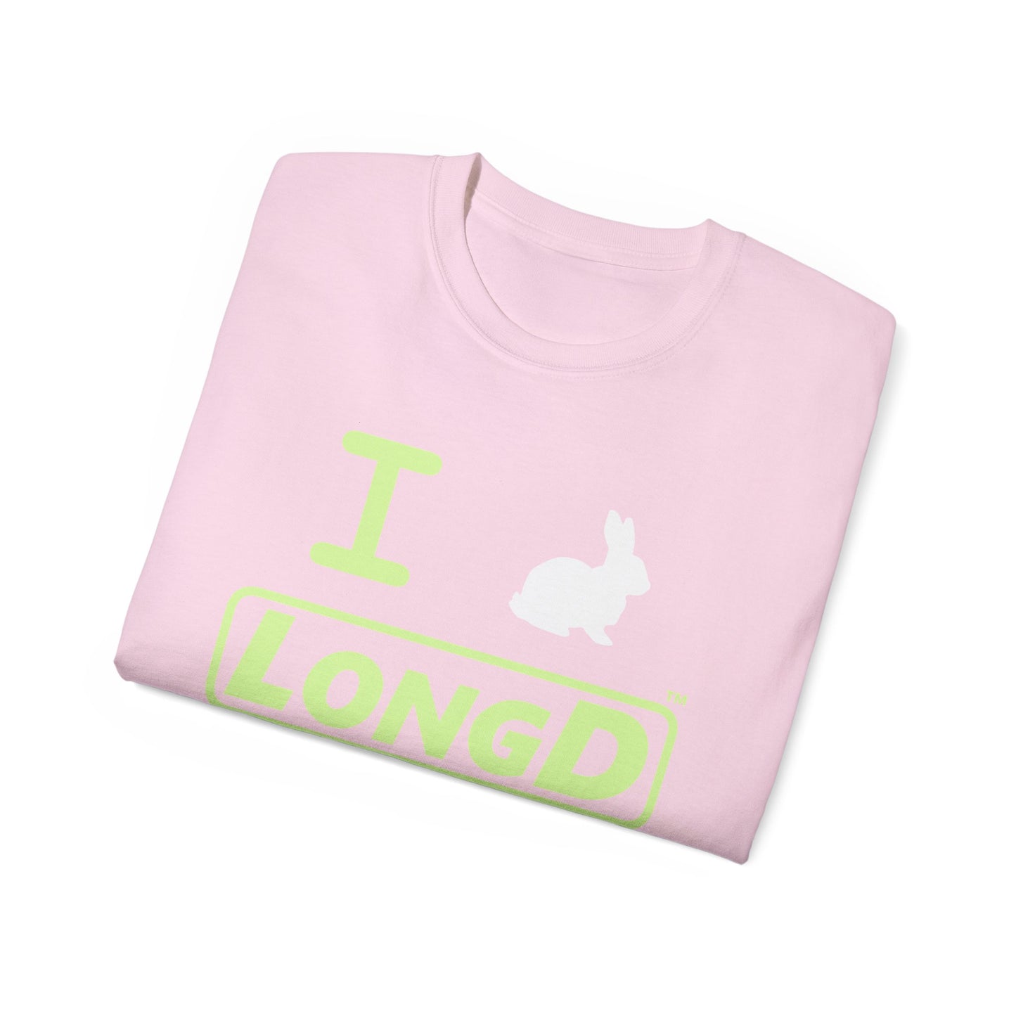 I Bunny LongD® Logo Cotton Tee Easter pastel green text (white Easter Bunny)