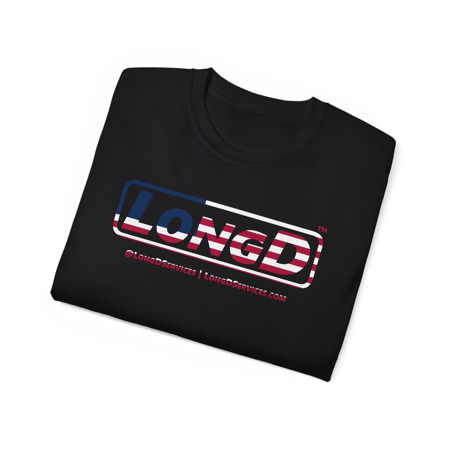 LongD® Logo Cotton Tee Red, White and Blue positive flag