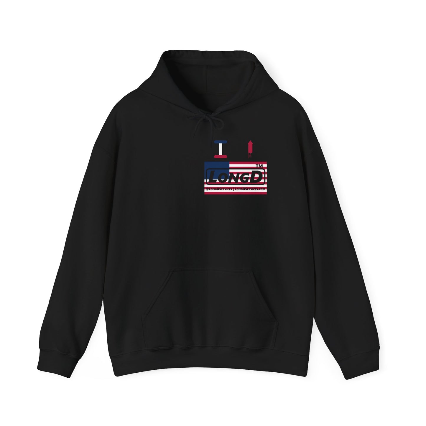 I firecracker LongD® negative flag front-back single breasted tag-domain logo hoodie