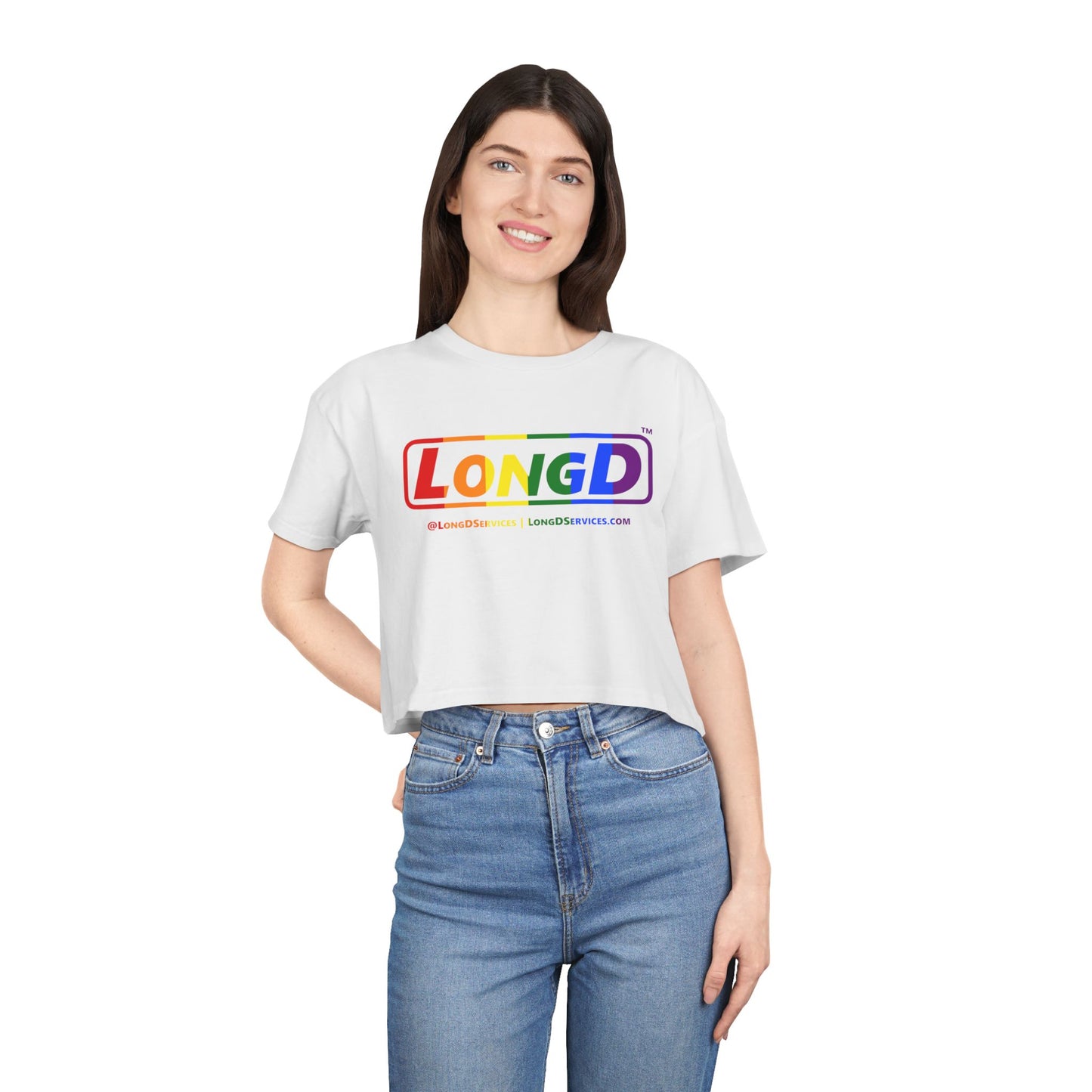LongD Logo Women's Crop Tee (Pride color rainbow positive logo)