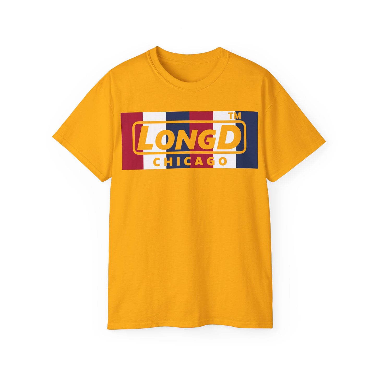 LongD negative vertical 6-striped Chicago logo cotton tee (patriotic colors)