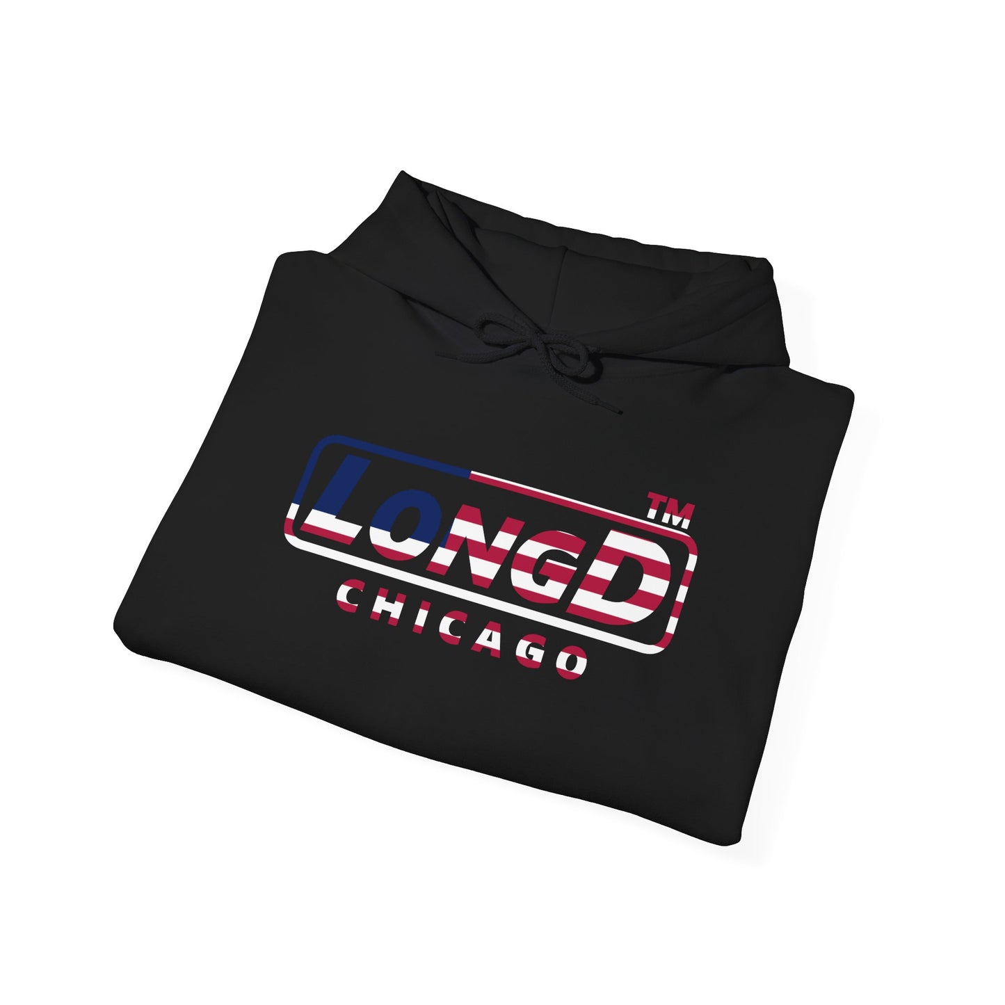 LongD® positive flag Chicago logo hoodie (patriotic colors)