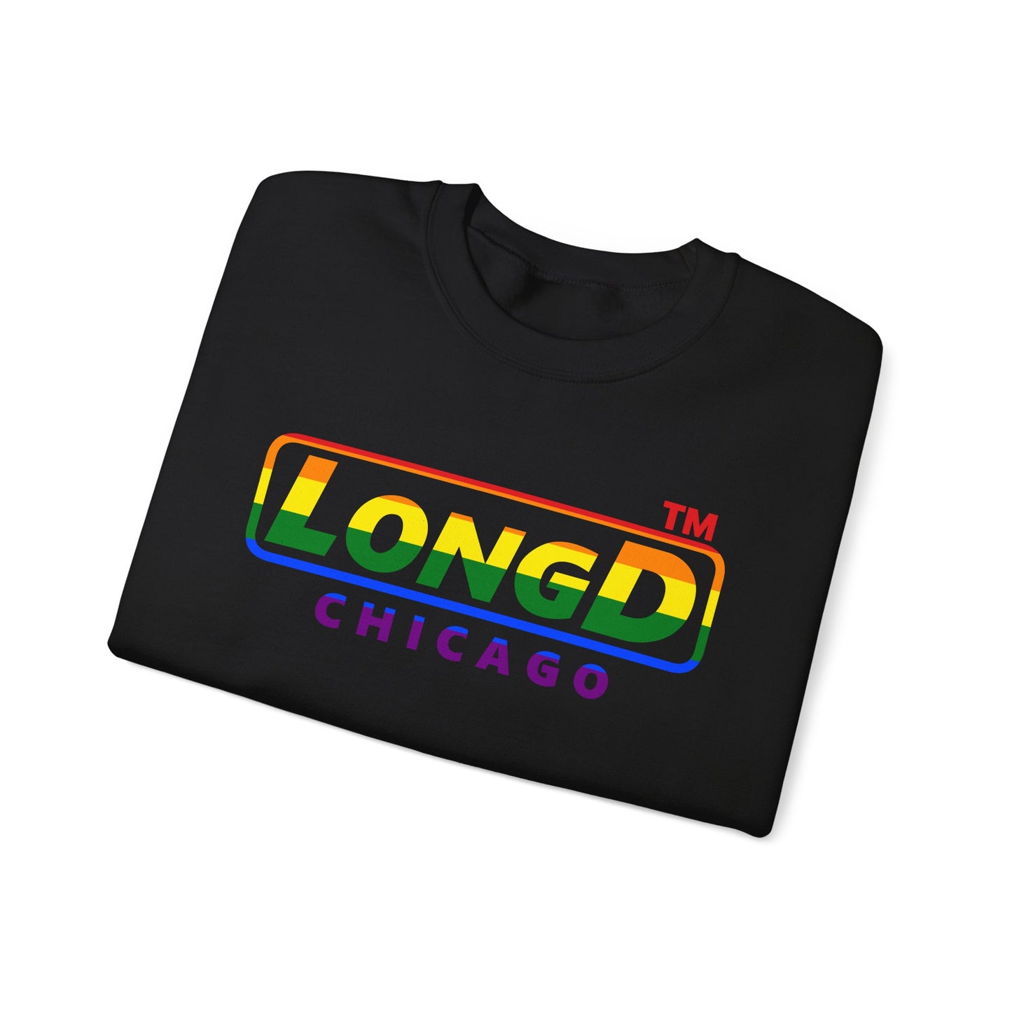 LongD positive horizontal striped Chicago logo crewneck sweatshirt (Pride colors)