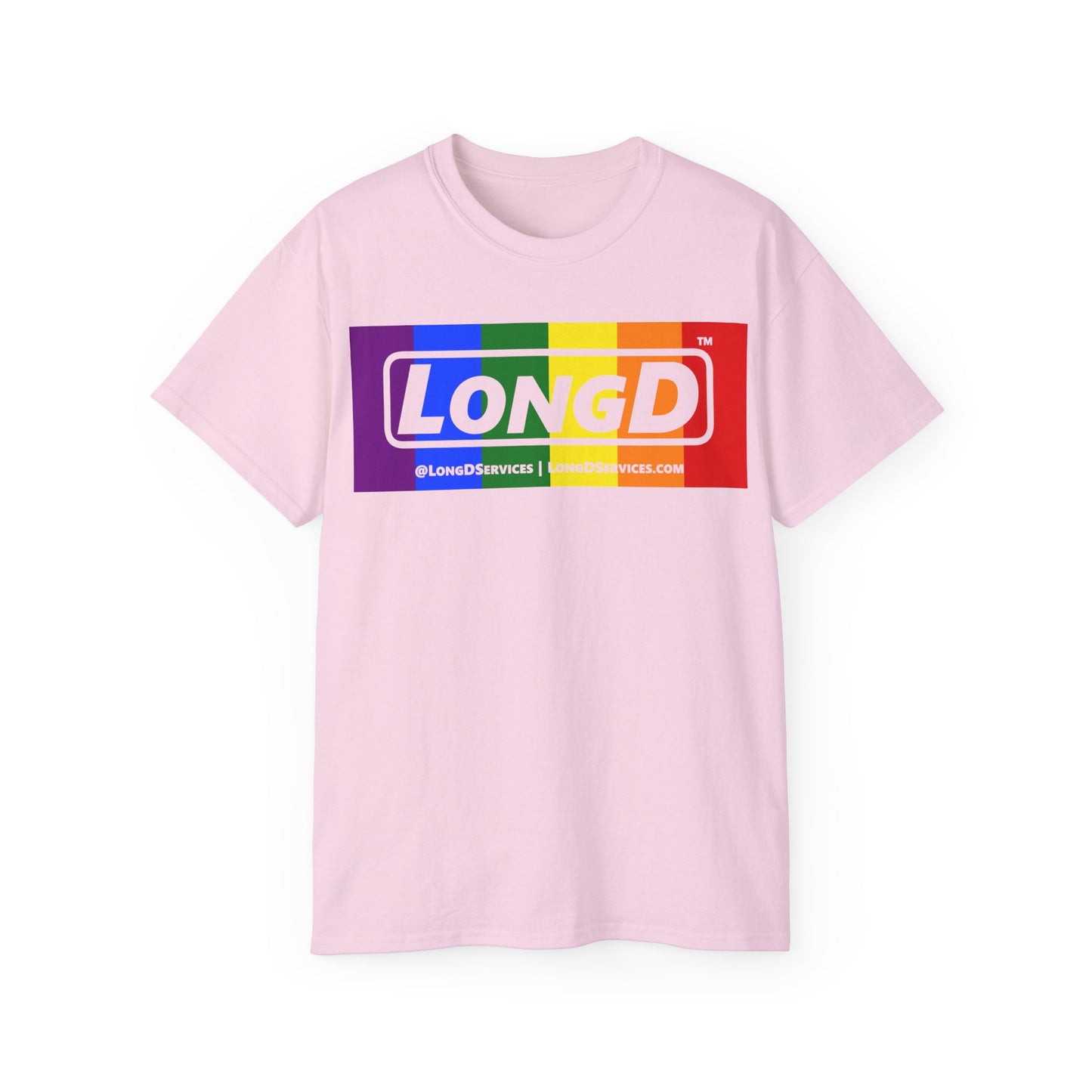 LongD® Logo Cotton Tee Pride rainbow negative text