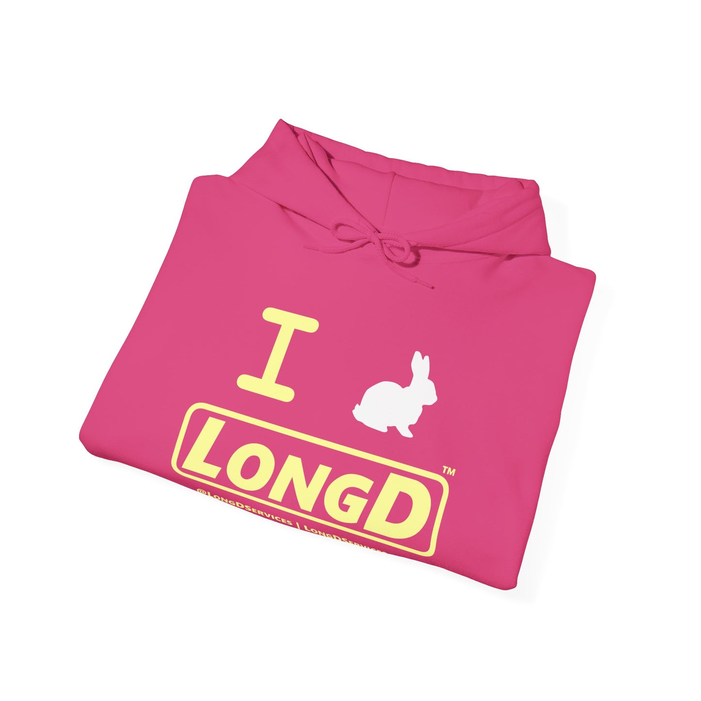 I Bunny LongD® Logo Hoodie Pastel yellow text (White Easter Bunny)