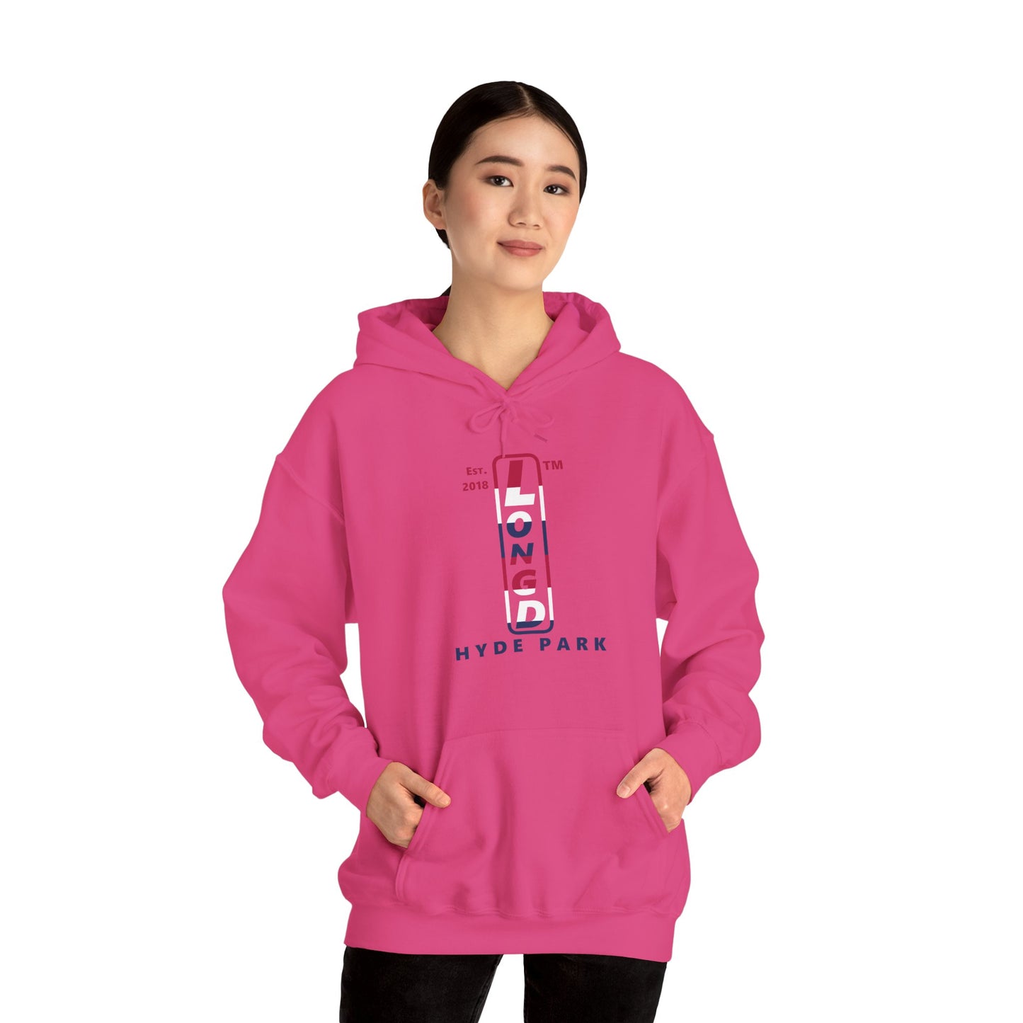 LongD® positive horizontal 6-striped upright Hyde Park logo hoodie (Patriotic colors)