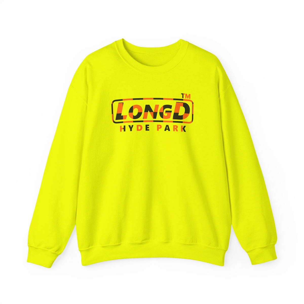 LongD Hyde Park positive checkered logo (Halloween colors) crewneck sweatshirt