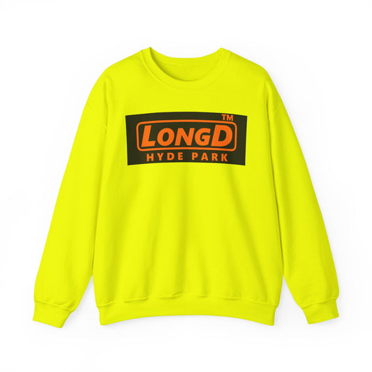 LongD Hyde Park logo positive orange on negative black (Halloween colors) crewneck sweatshirt