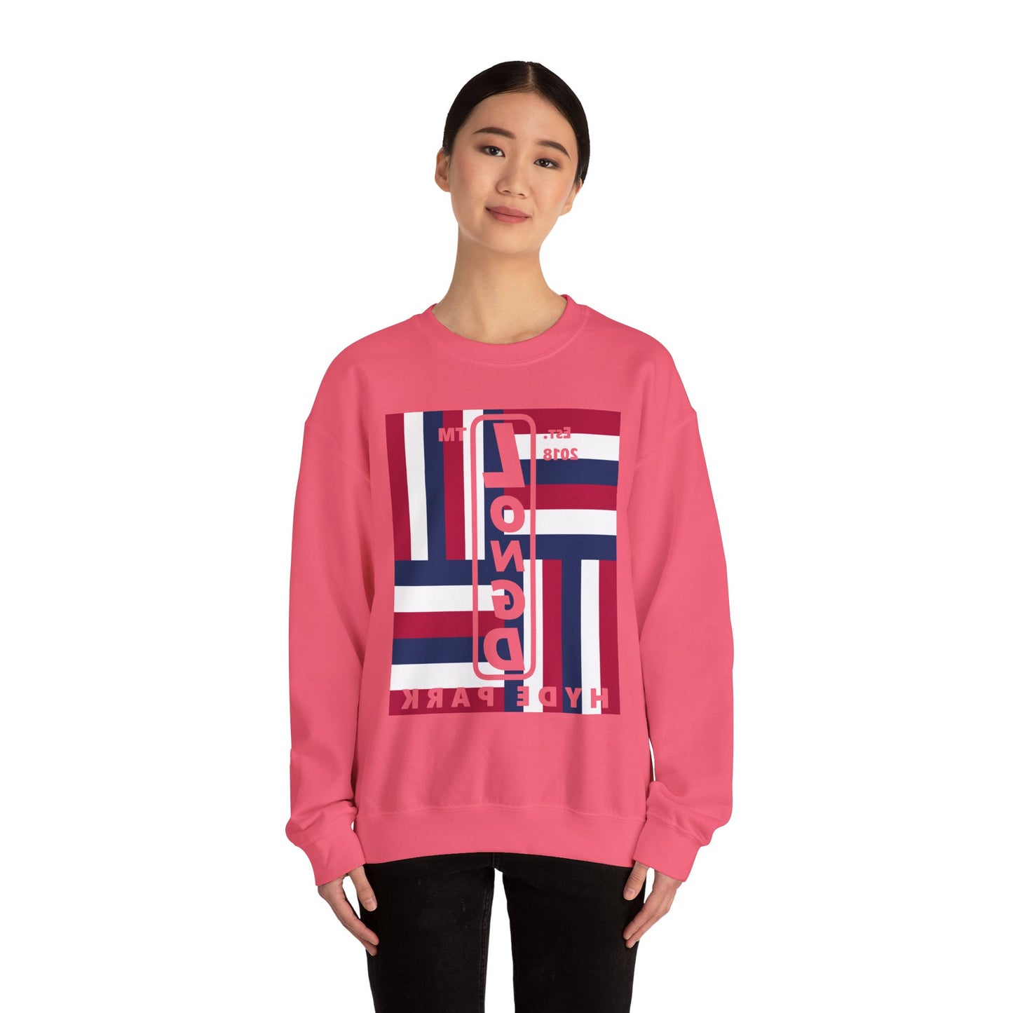 LongD negative rotated windmill Hyde Park front-back upright logo crewneck sweatshirt (patriotic colors)