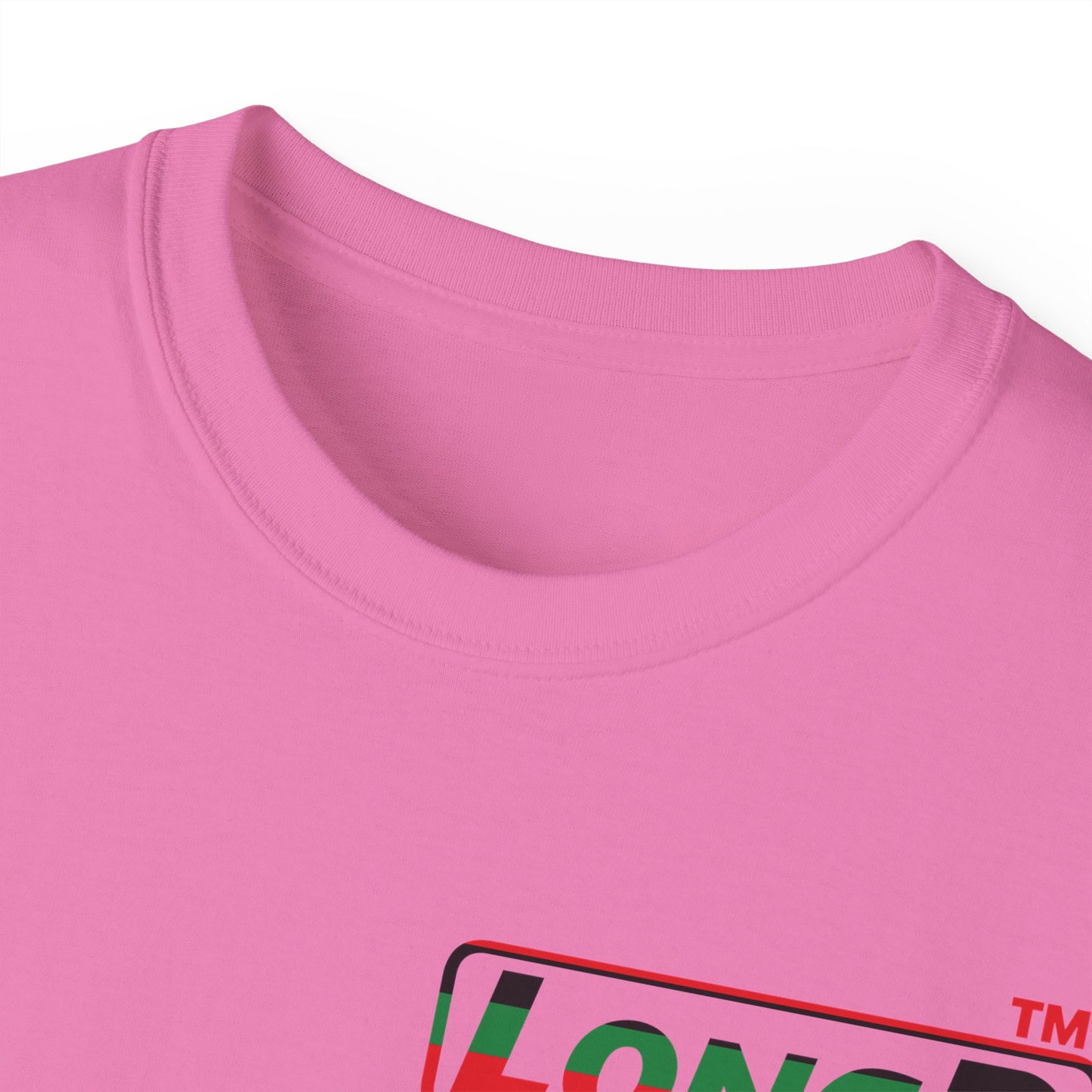 LongD positive horizontal 6-striped Chicago logo single-breasted front-back cotton tee (Juneteenth colors)