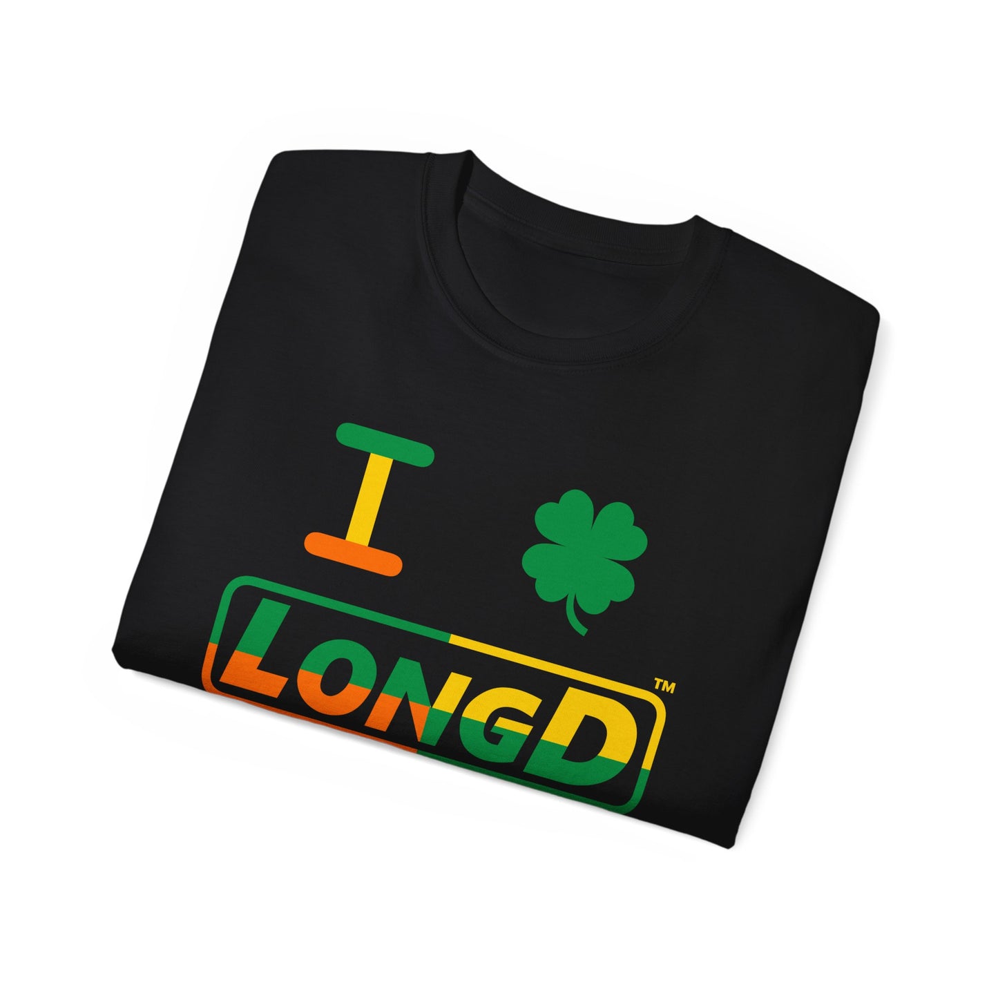 I Clover LongD® Logo Cotton Tee (St. Patrick's Day -Irish Green, Golden Yellow and Irish Orange quarters with 4-leaf clover)