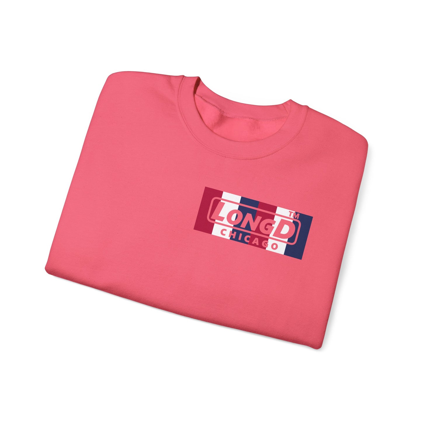 LongD negative vertical 6-striped 4-print single-breasted Chicago logo crewneck sweatshirt (patriotic colors)