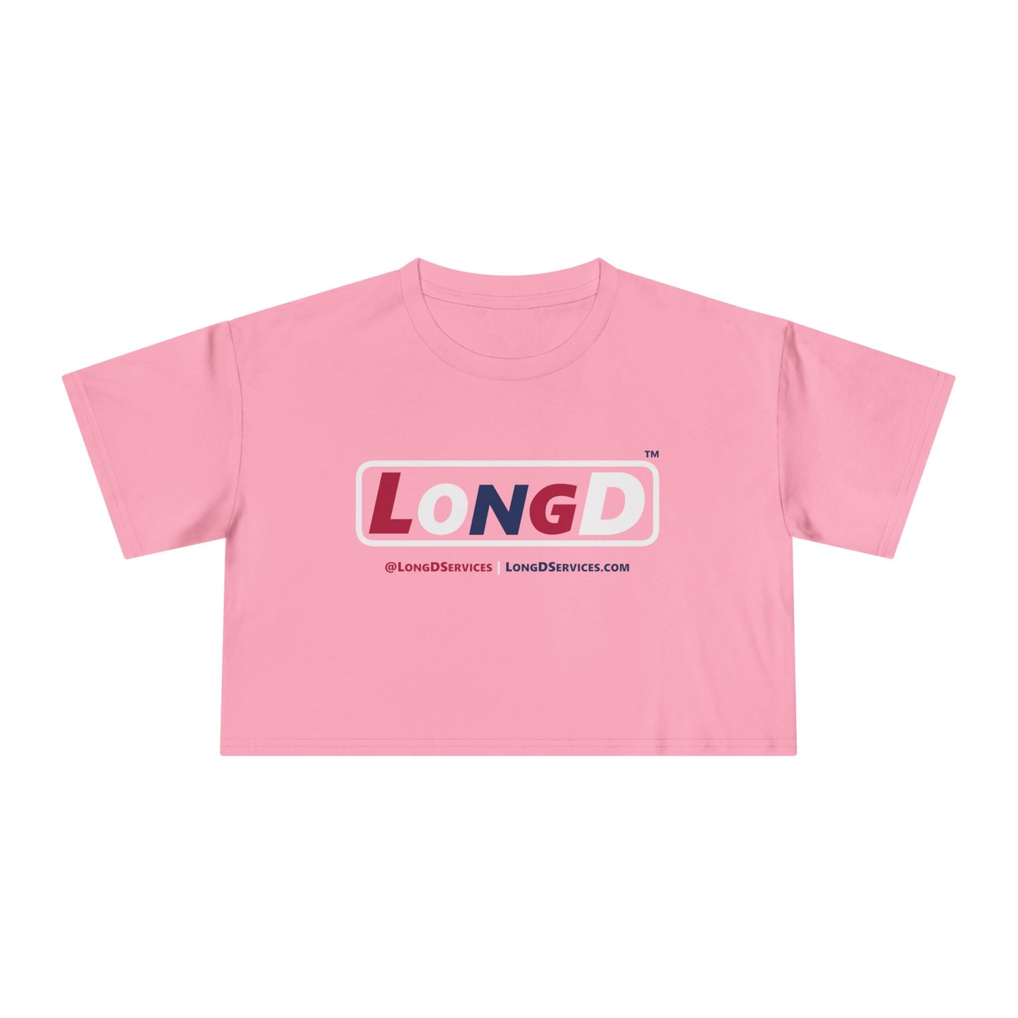 LongD Logo Women's Crop Tee Red, White & Blue positive varied text