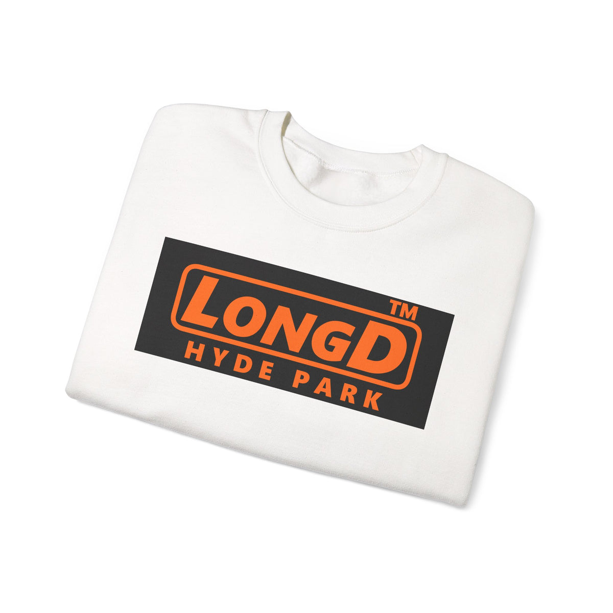 LongD Hyde Park logo orange (FE7518) on Black (000000) (Halloween colors) crewneck sweatshirt