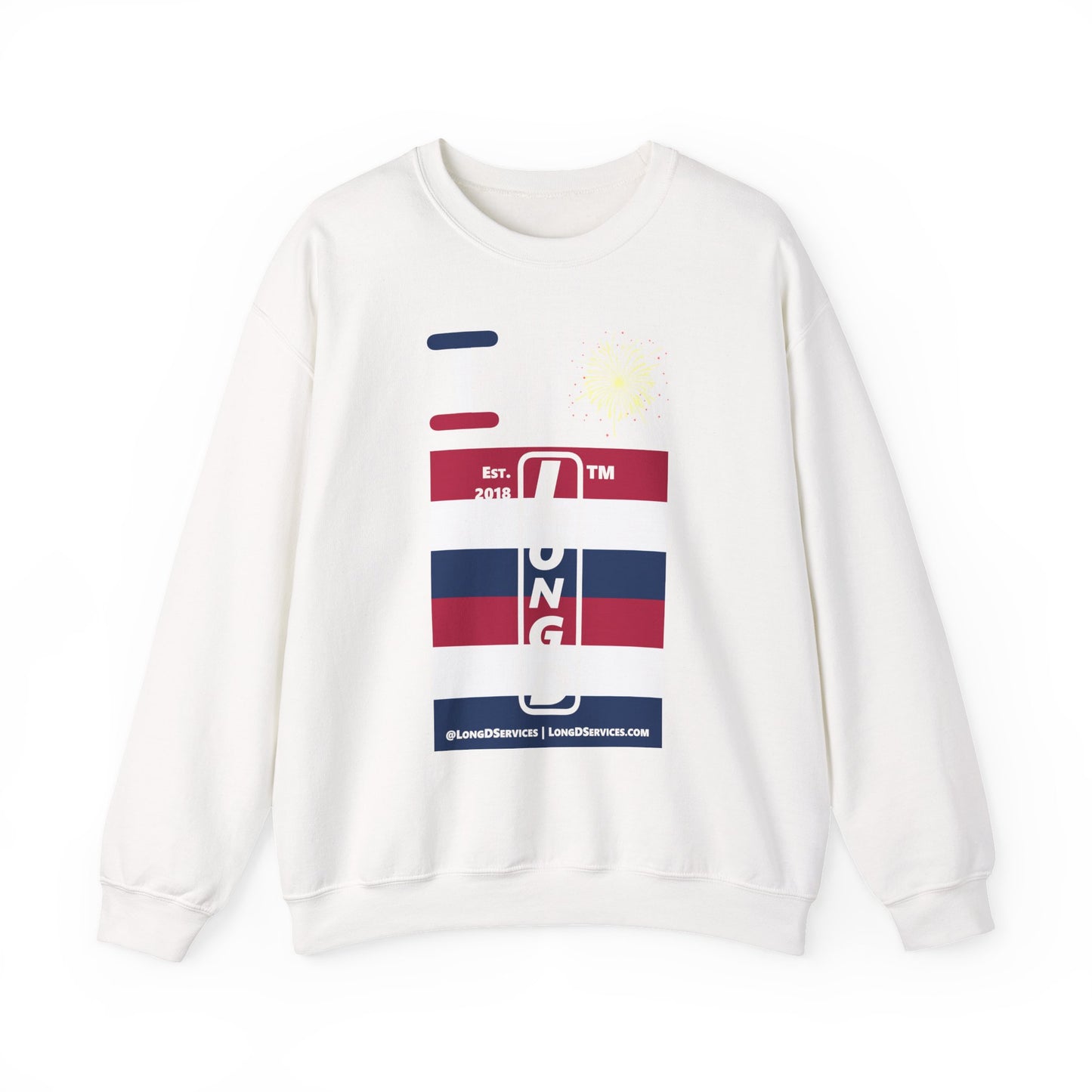 I Burst LongD negative horizontal 6-striped tag-domain upright logo crewneck sweatshirt