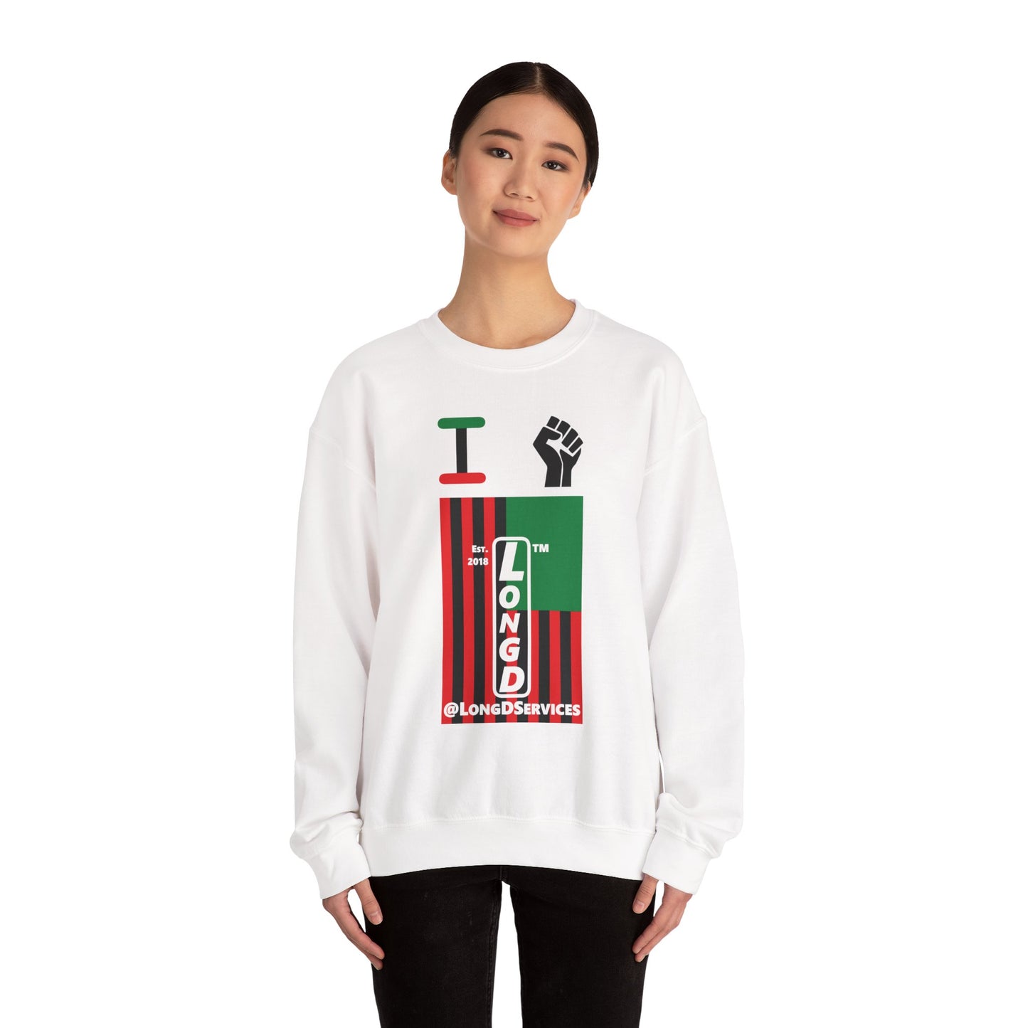 I Fist LongD negative flag tag upright logo crewneck sweatshirt