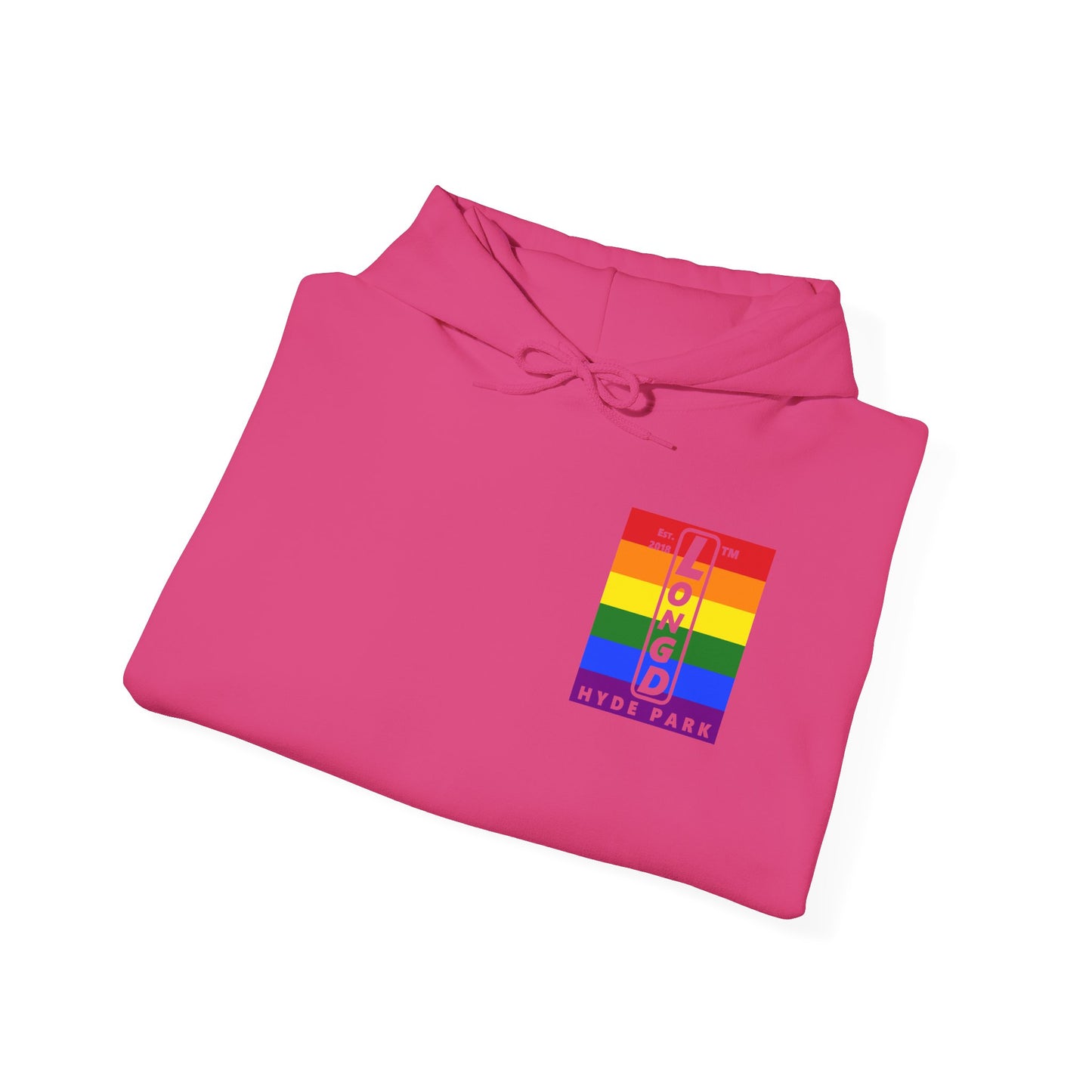 LongD single-breasted negative vertical 6-striped front-back upright Hyde Park logo hoodie (Pride colors)