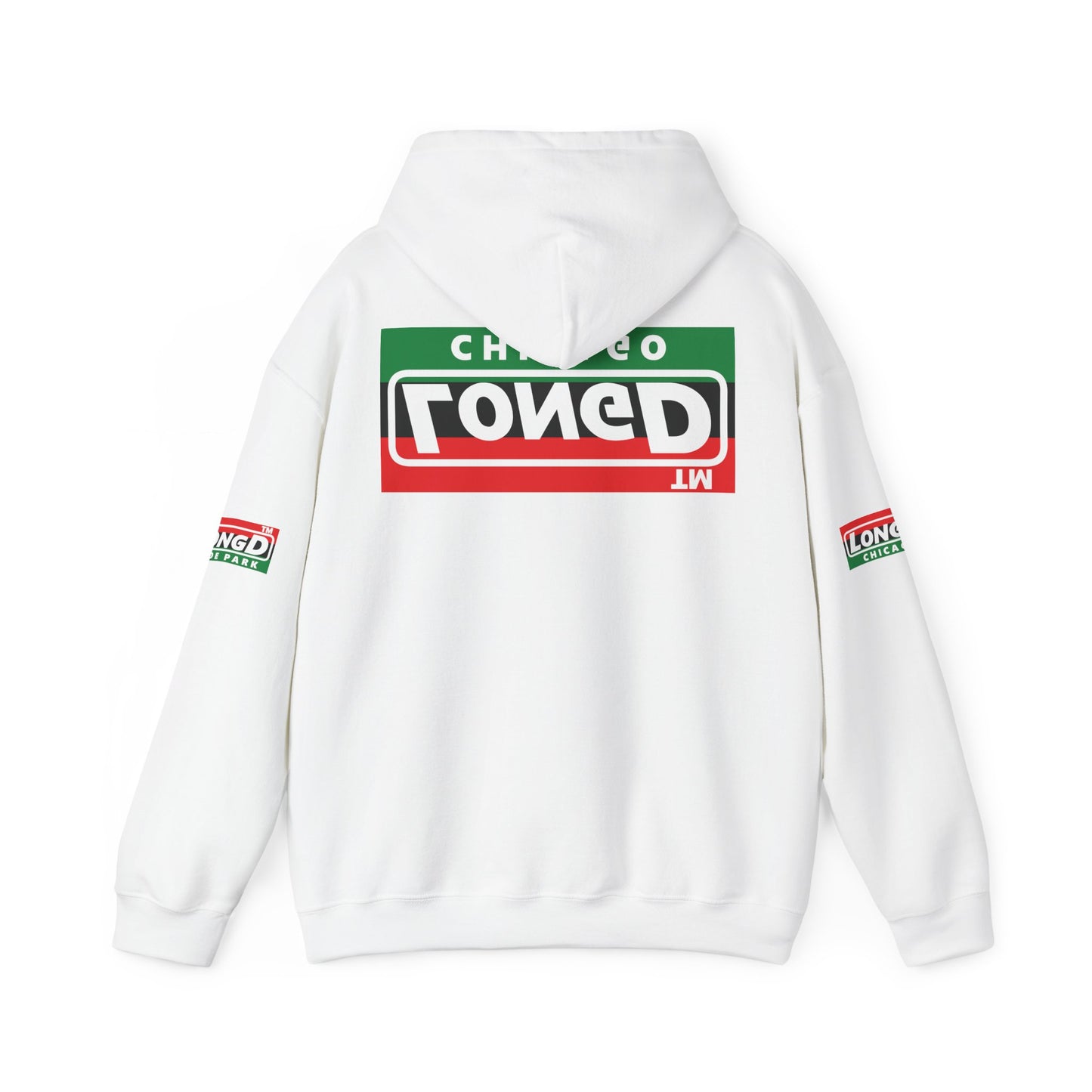 LongD® basic official Chicago 4-print flipped-back logo Hoodie (Juneteenth colors)