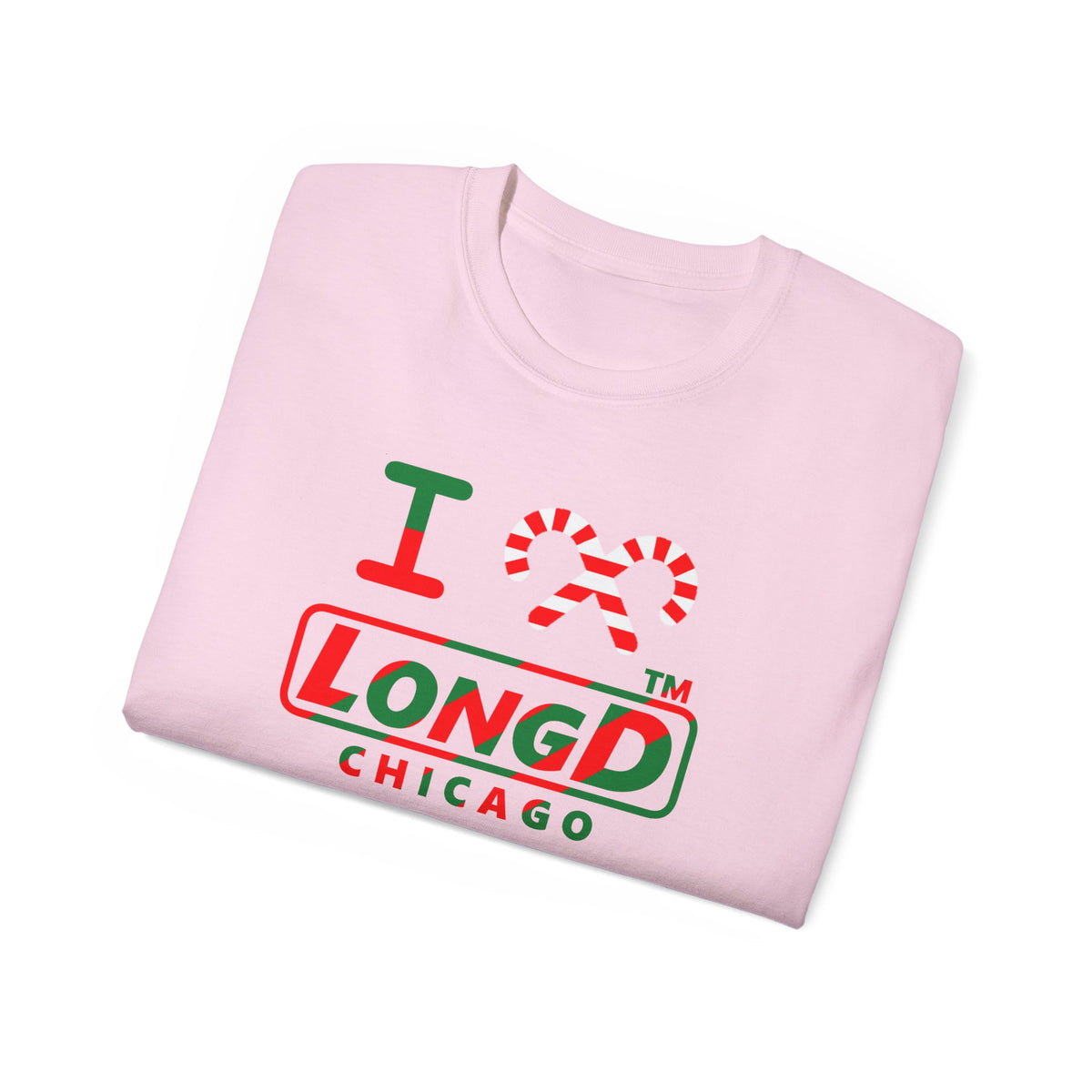 I candy cane LongD Chicago positive pixel-weighted 6-striped logo cotton tee
