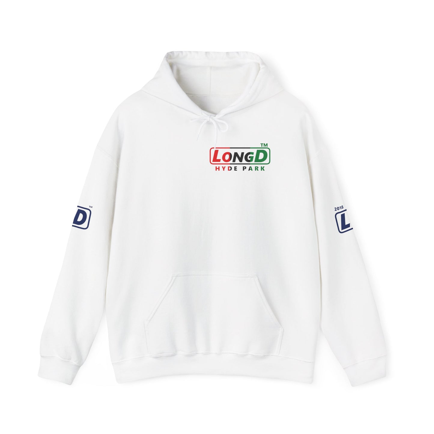LongD® positive vertical 3-striped 4-print single-breasted Hyde Park logo Hoodie (Juneteenth colors)