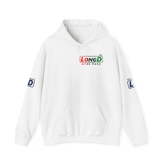 LongD® positive vertical 3-striped 4-print single-breasted Hyde Park logo Hoodie (Juneteenth colors)