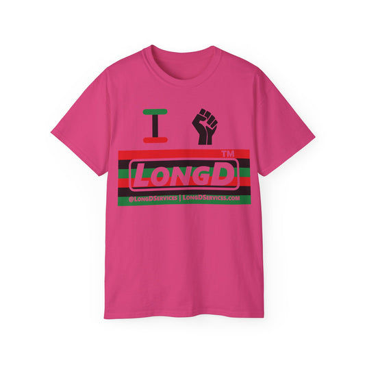 I fist LongD negative horizontal 6-striped tag-domain logo cotton tee