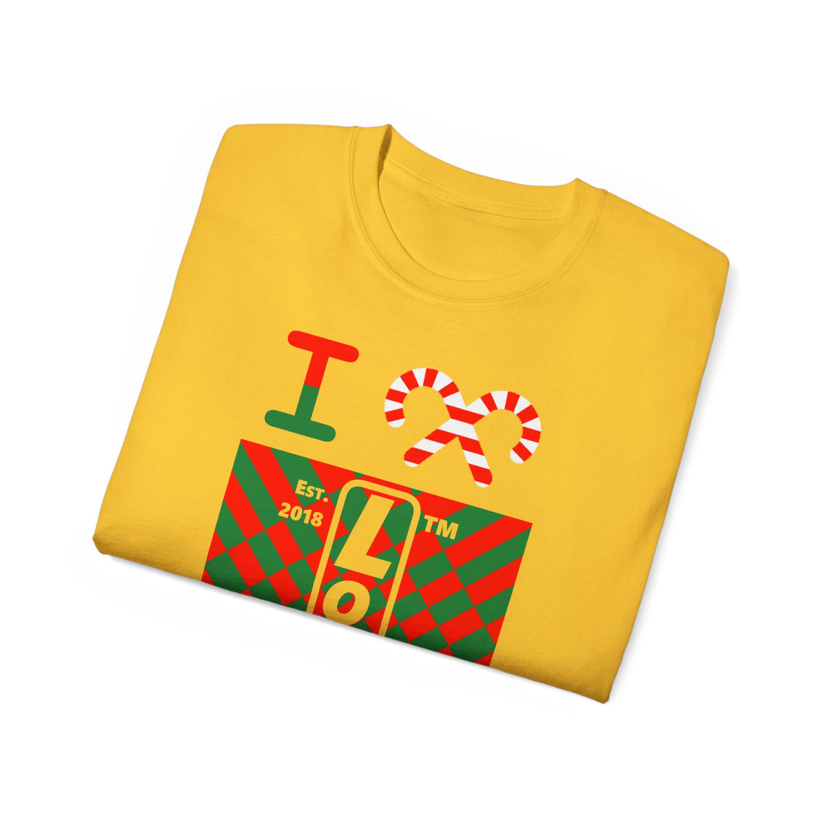 I candy cane LongD Chicago negative upright stylized argyle logo cotton tee