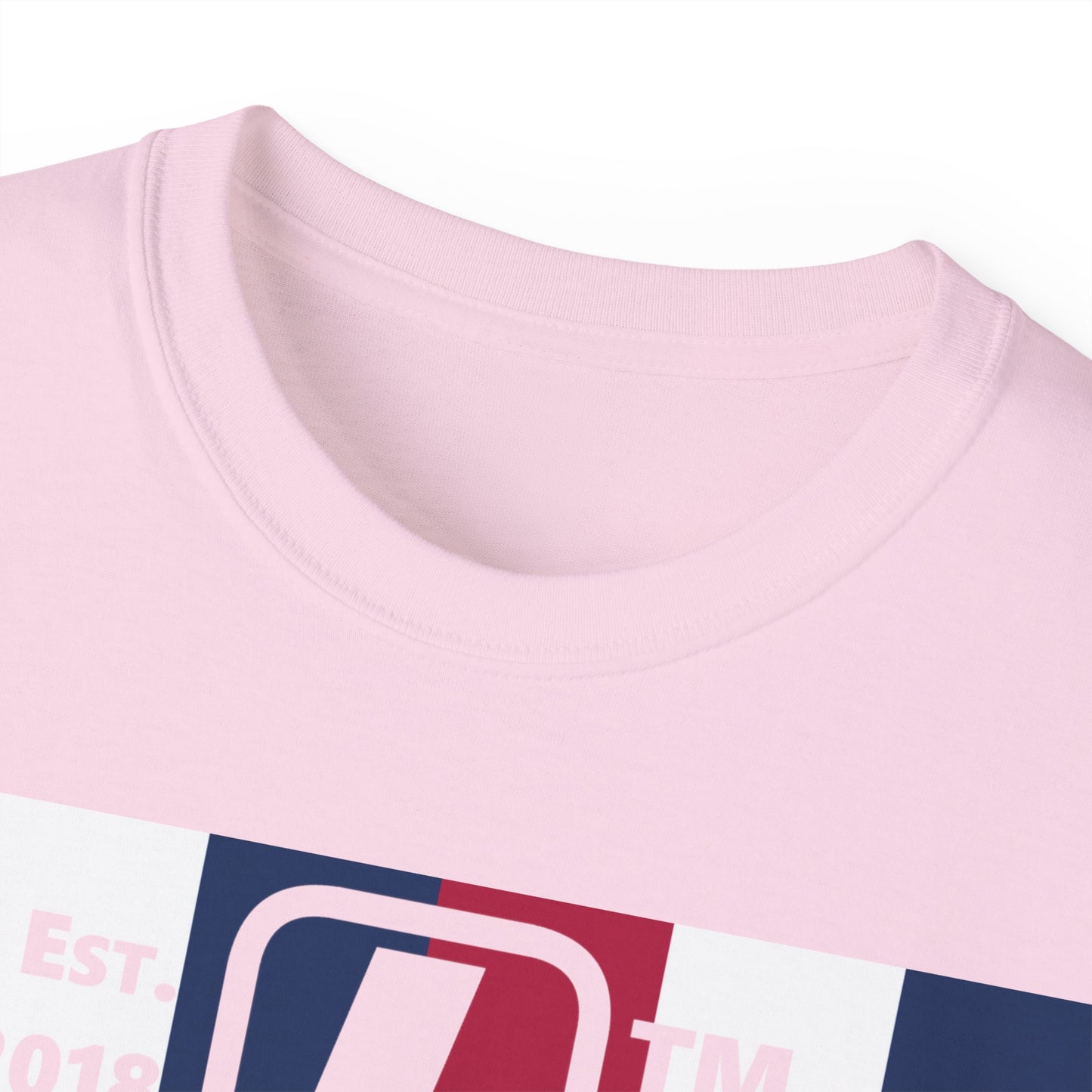 LongD cotton tee negative vertical 6-striped Hyde Park upright logo (Patriotic colors)