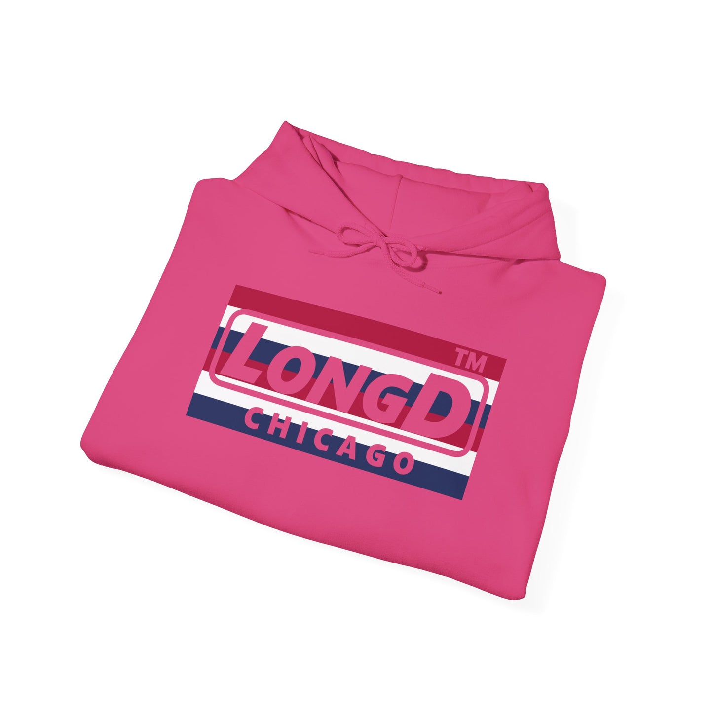 LongD® negative horizontal 6-striped Chicago logo hoodie (patriotic colors)