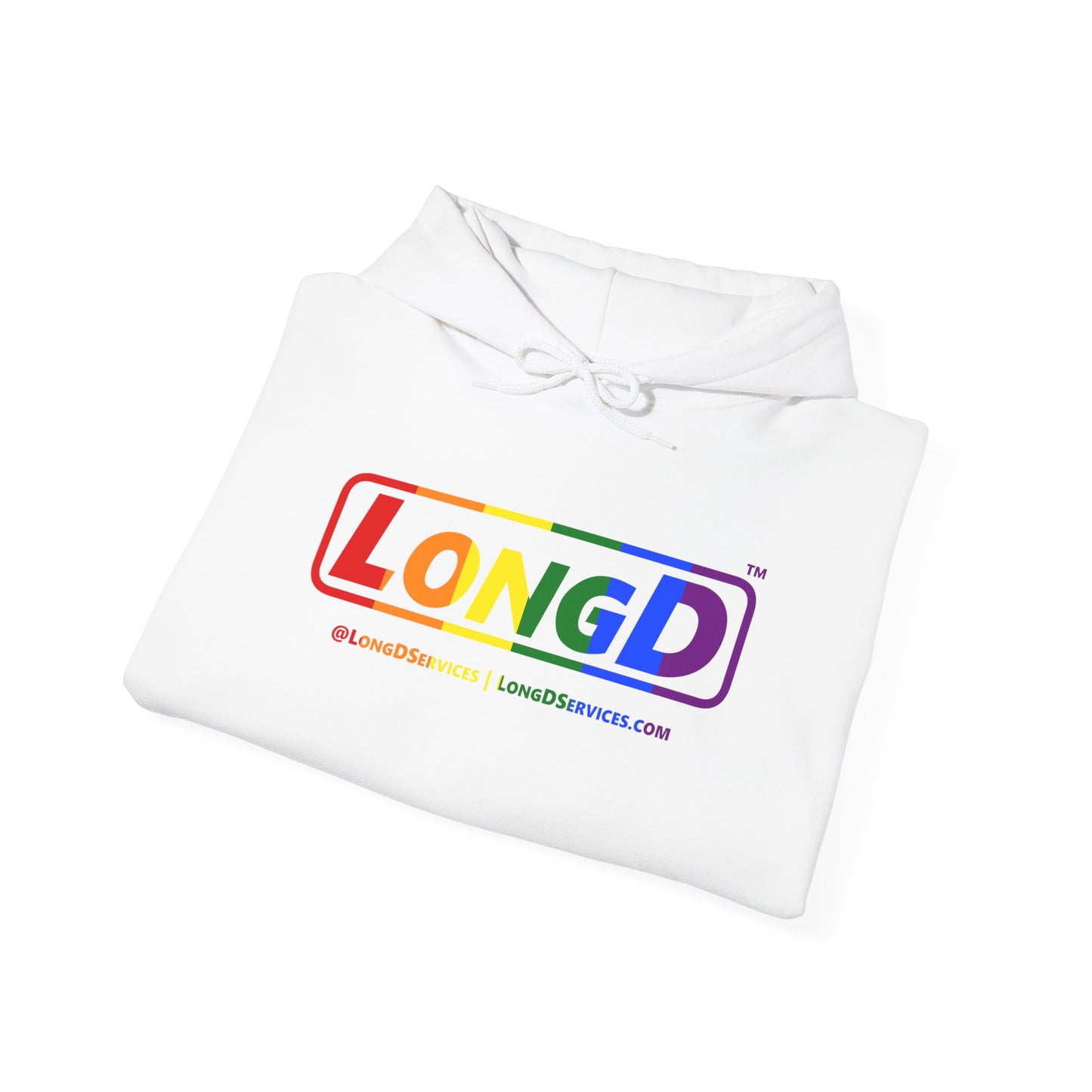 LongD® Logo Hoodie with Pride rainbow positive text