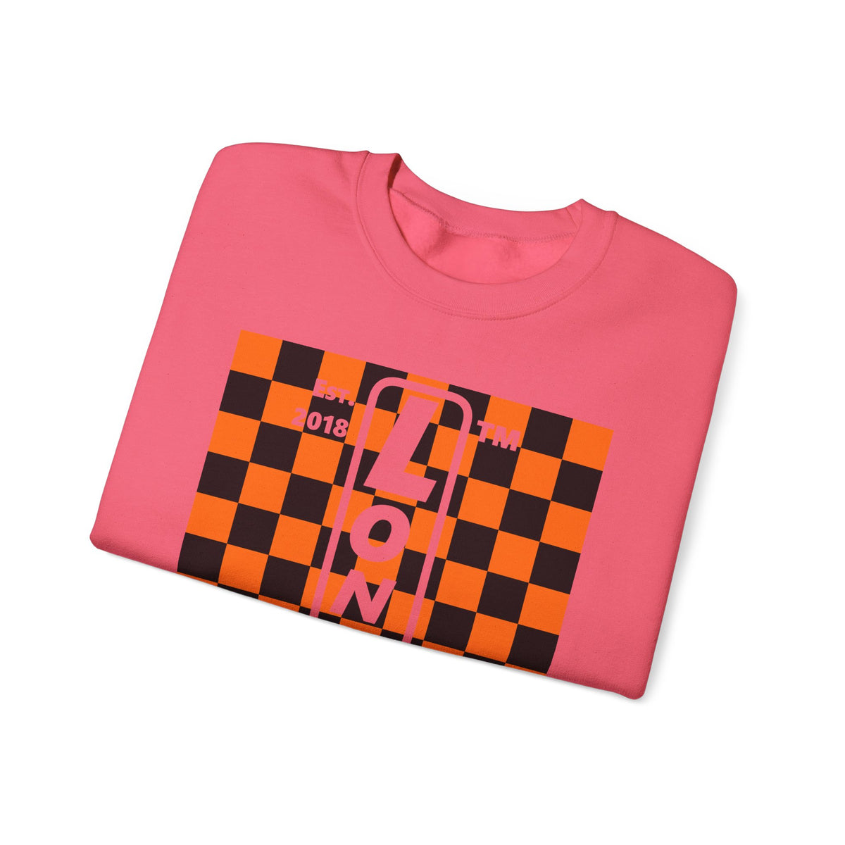LongD Hyde Park negative upright checkered logo (Halloween colors) crewneck sweatshirt