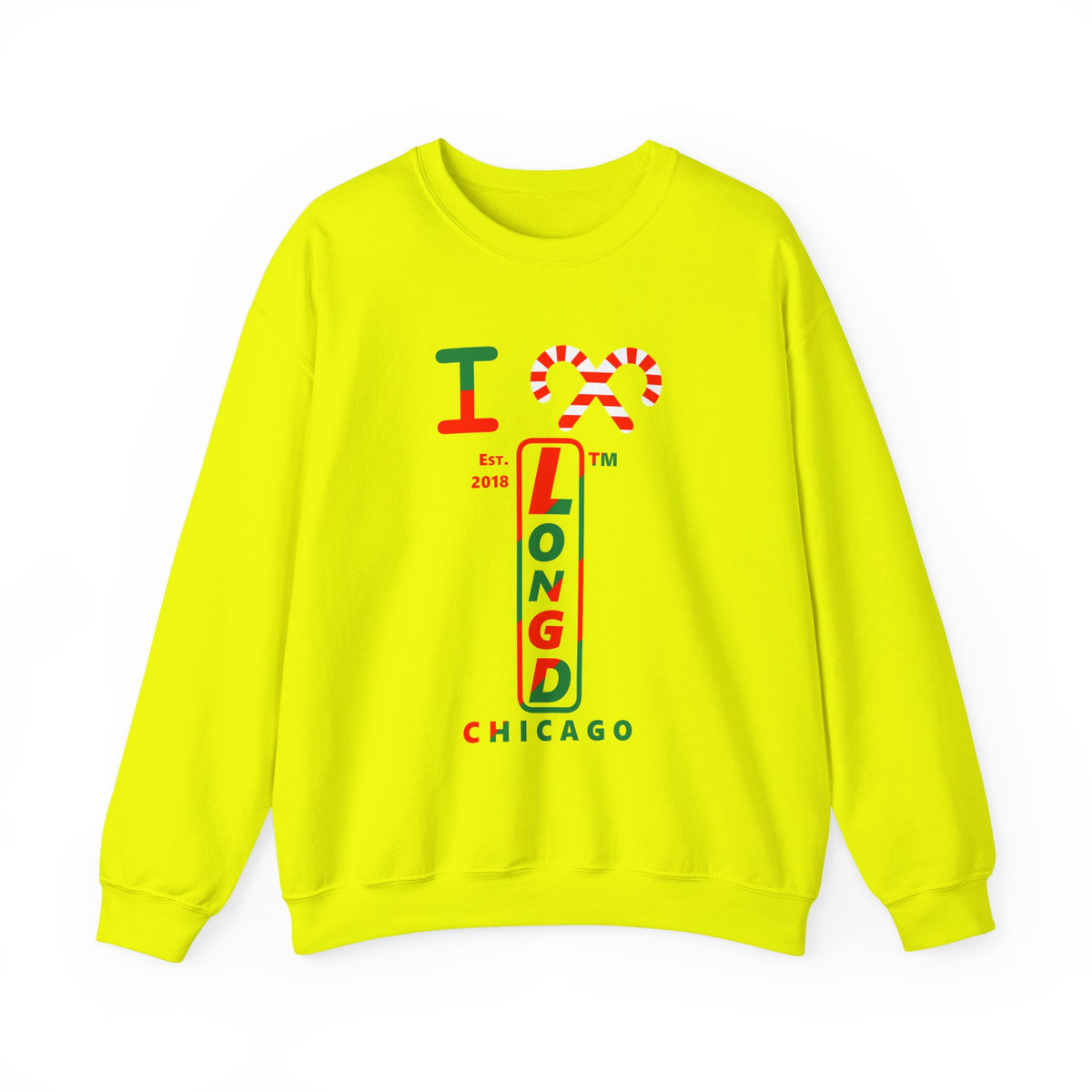 I candy cane LongD Chicago positive upright pixel-weighted 4-striped logo crewneck sweatshirt