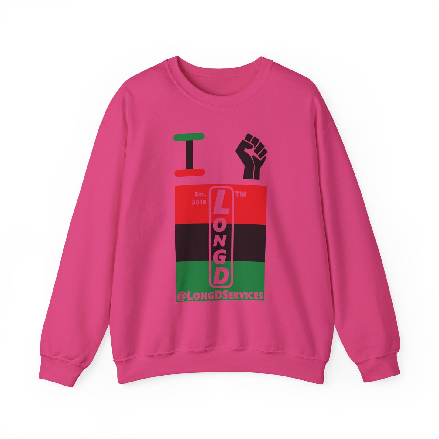 I Fist LongD negative horizontal 3-striped tag upright logo crewneck sweatshirt