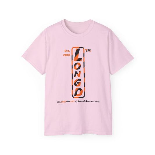 LongD Tag-domain positive upright pixel-weighted 12-striped logo (Halloween colors) cotton tee