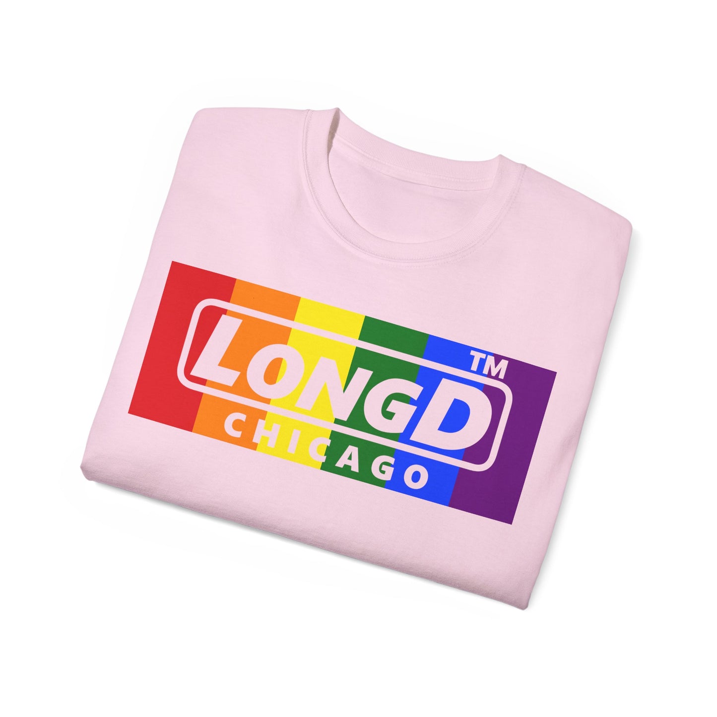 LongD negative vertical striped 4-print Chicago logo cotton tee (Pride colors)