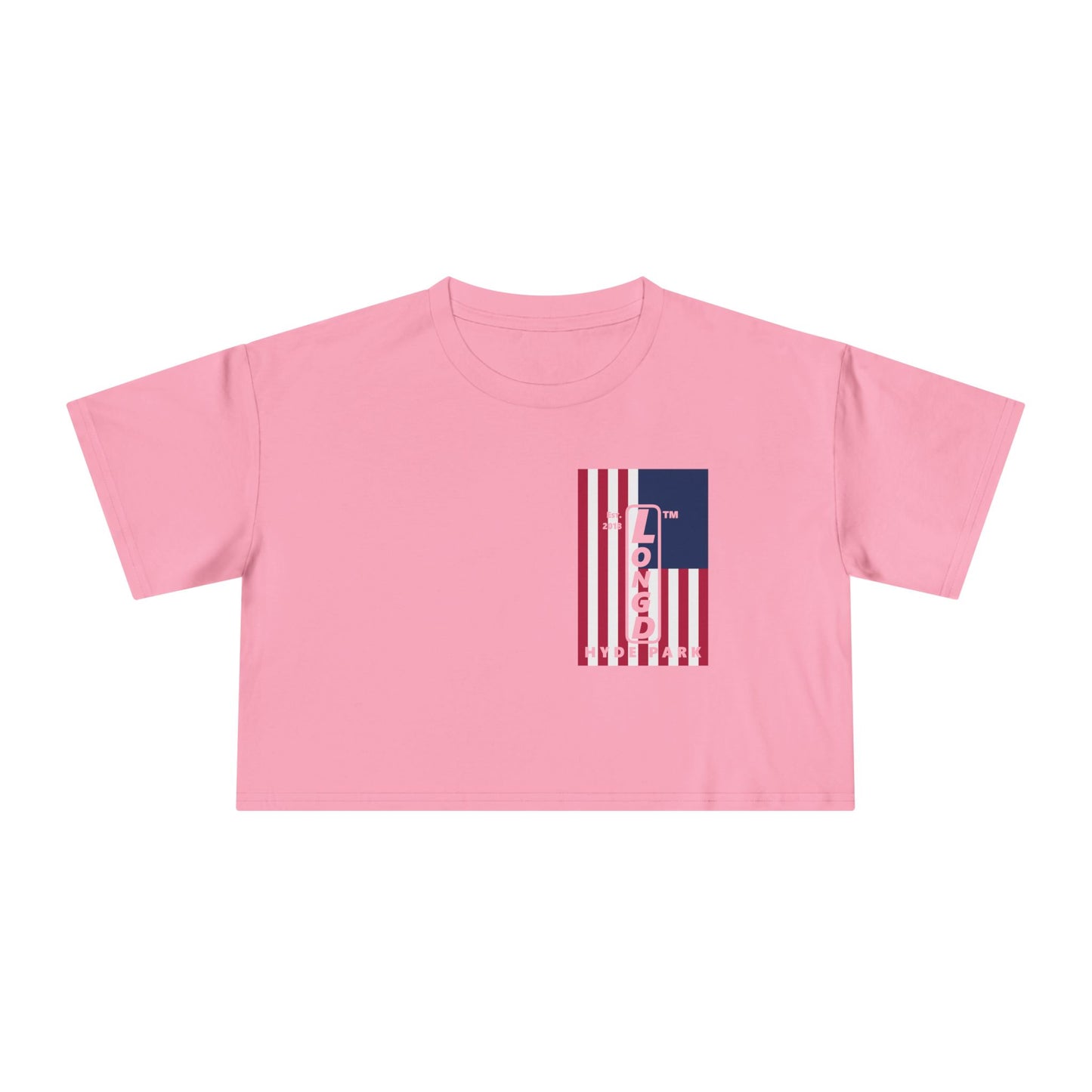 Negative cropped flag upright single-breasted Hyde Park logo crop tee (Patriotic colors)
