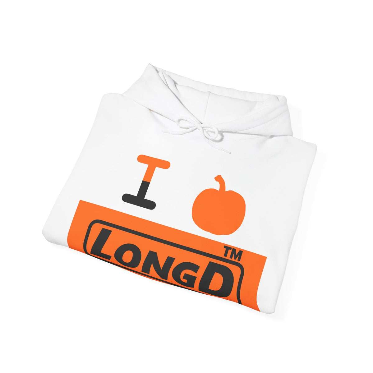 I pumpkin LongD Tag-domain logo positive black on negative orange hoodie