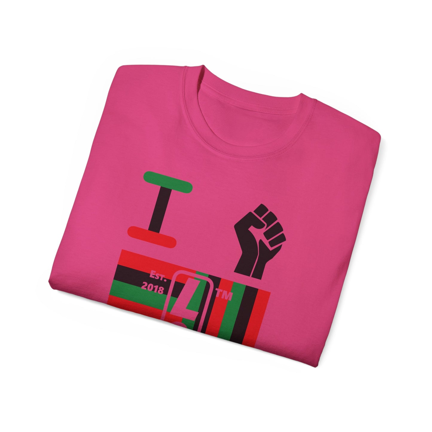 I fist LongD Cotton Tee negative windmill Chicago upright logo (Juneteenth colors)