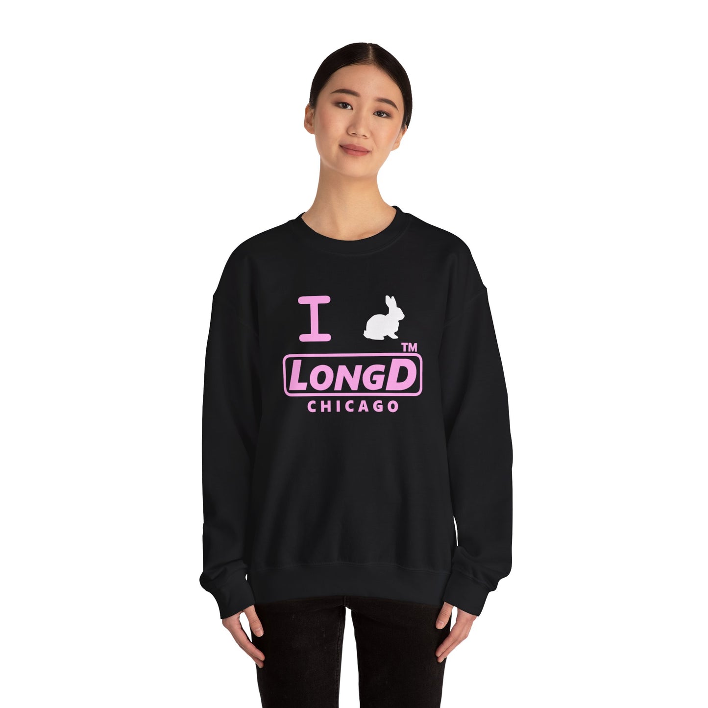 I Bunny LongD positive pink Chicago logo crewneck sweatshirt